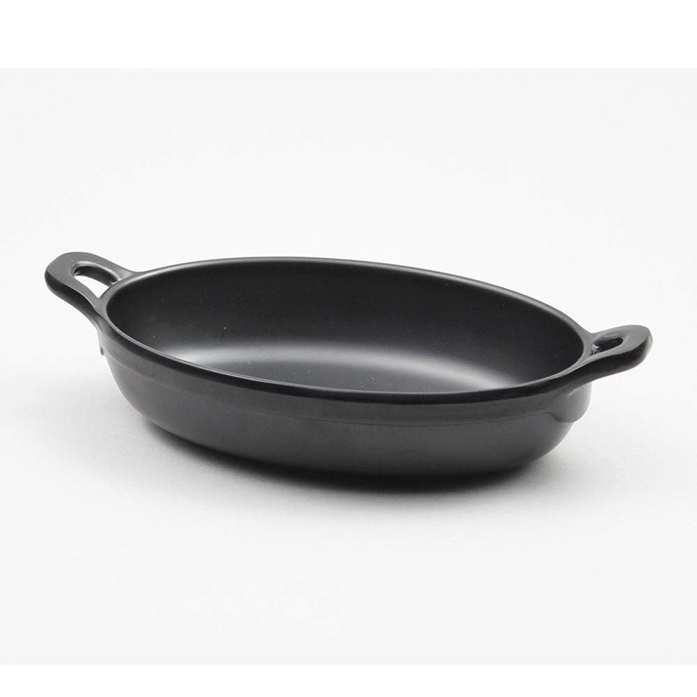 מחבת הגשה אובל מלמין שחור 15.5 + ידיות ליטל שף