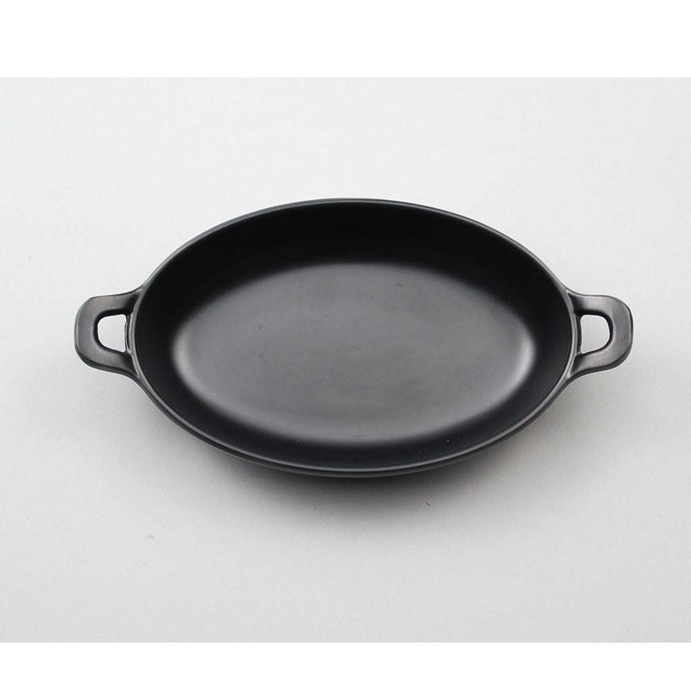 מחבת הגשה אובל מלמין שחור 15.5 + ידיות ליטל שף