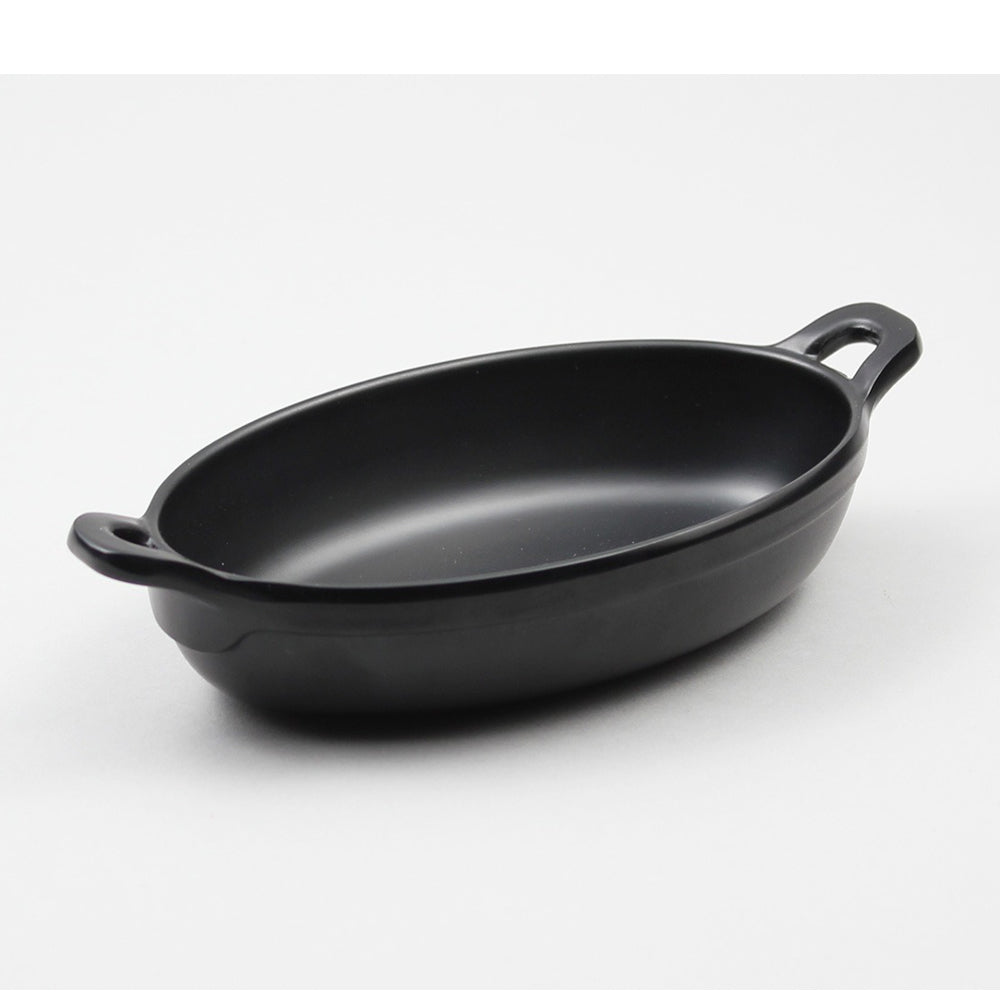 מחבת הגשה אובל מלמין שחור 15.5 + ידיות ליטל שף