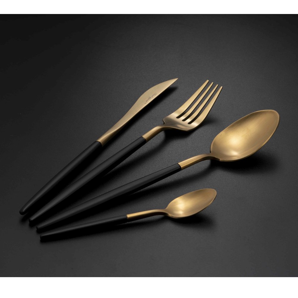 סט סכו"ם מהודר 24 חלקים BLACK FOREST זהב ושחור בגימור מט