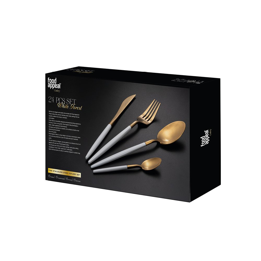 סט סכו"ם מהודר 24 חלקים WHITE FOREST זהב ולבן בגימור מט