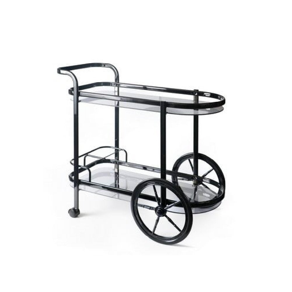 עגלת משקאות שחורה גלגל גדול + מדפי זכוכית 76X34