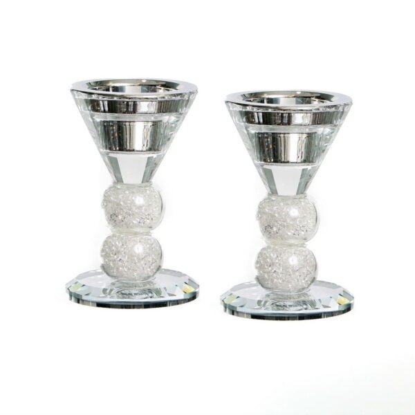 זוג פמוט - קריסטל עגולים אבנים כסף גובה 12 ס”מ