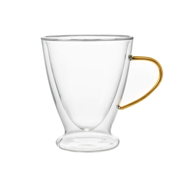 זוג ספל - מאג דאבל דופן כפולה גלאס ידית זהב 350 מ”ל על בסיס