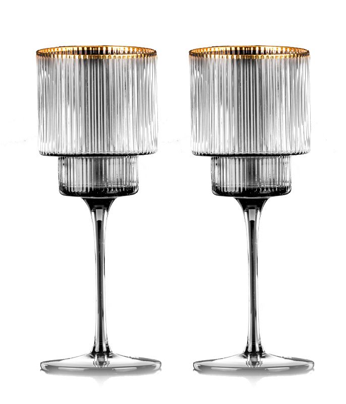 סט 6 כוס יין - 345 מ"ל דגם ASTER זכוכית פסים פס זהב