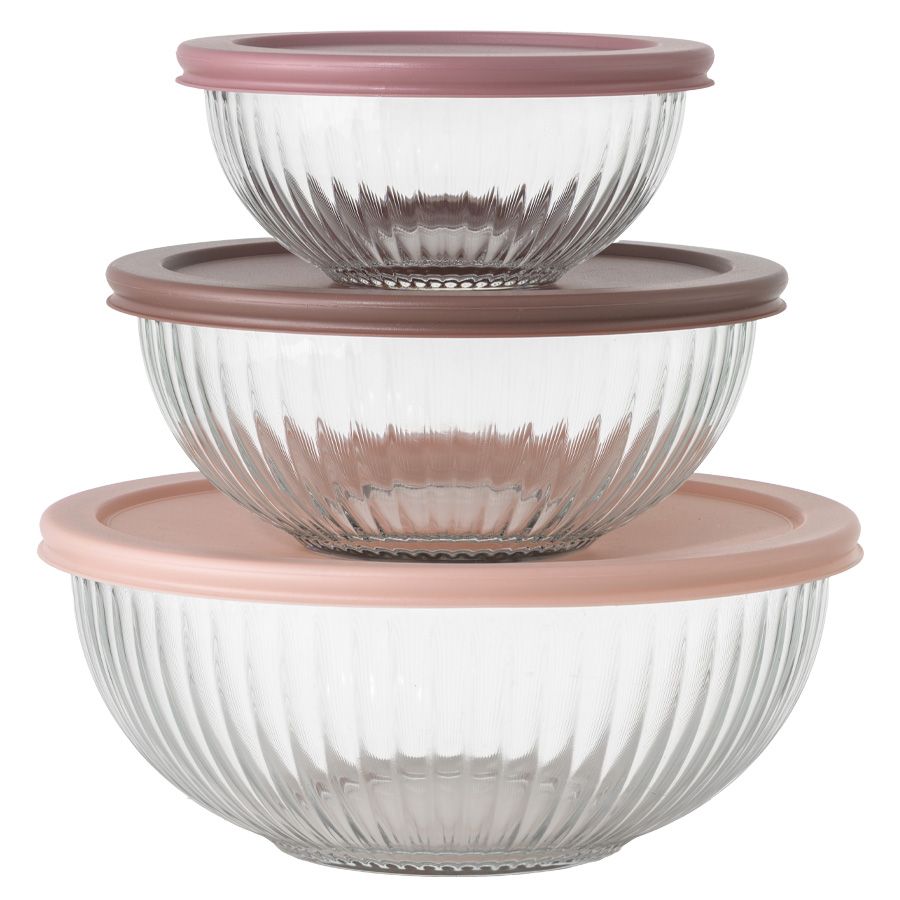 סט אחסון זכוכית 3 חל' עגול מכסה פלסטיק GLASS CLOC