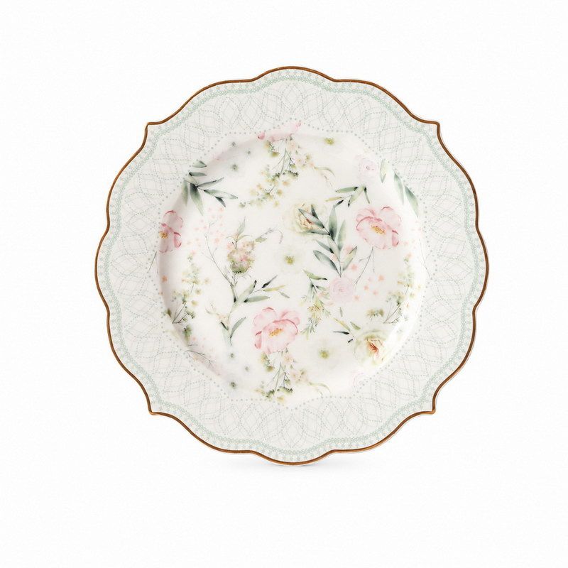 סט 6 צלחות עוגה - דגם Alberta ירוק/אפור קוטר 16.5 ס"מ New Bone China