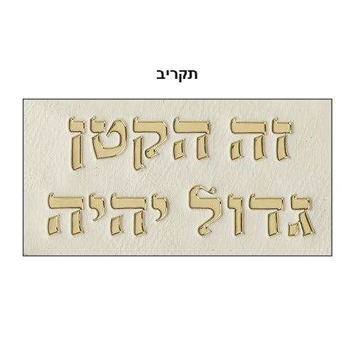 כרית לברית - מהודרת דמוי עור עם אותיות בולטות 74X50 ס"מ 'זה הקטן גדול יהיה'