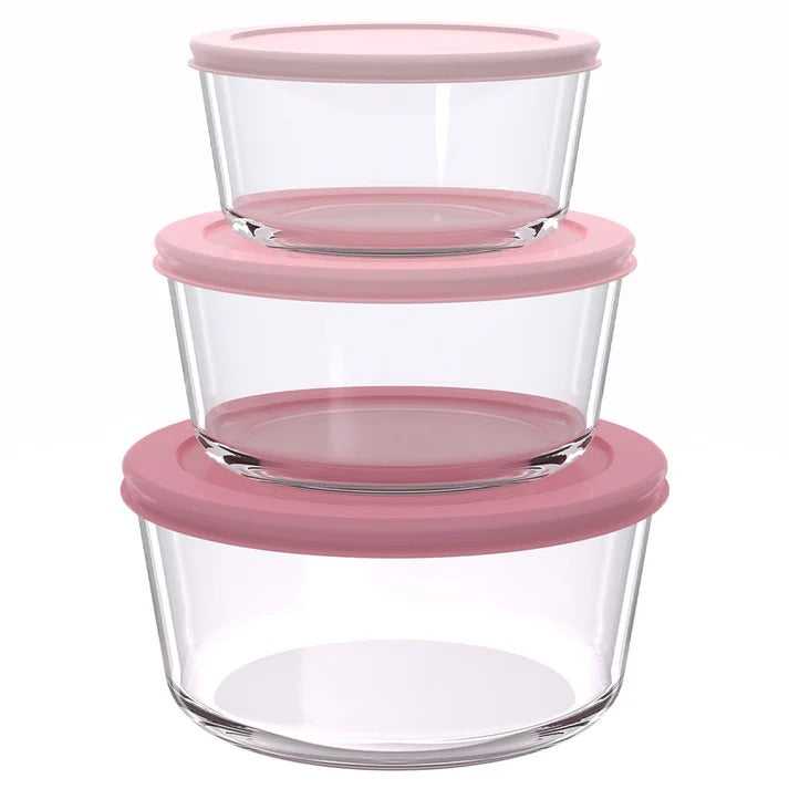 סט אחסון זכוכית 3 חל' 450+950+1650 מ"ל GLASS CLOC ורוד