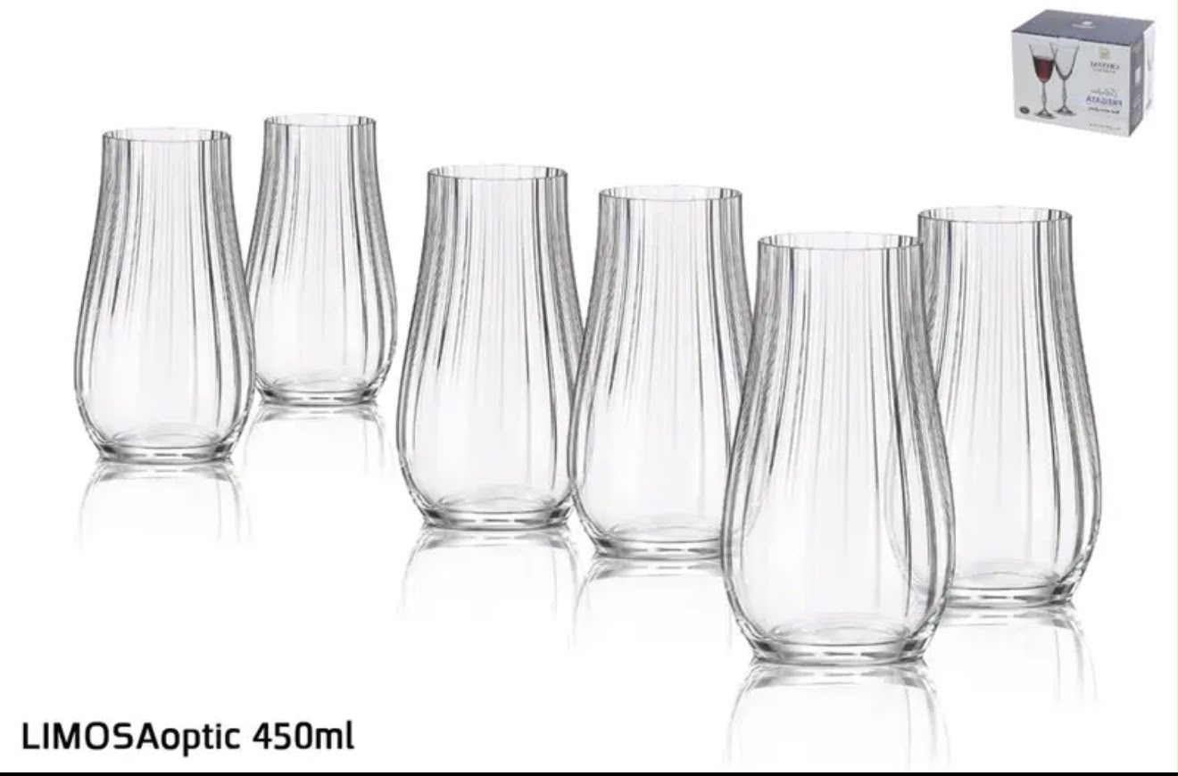 סט 6 כוס שתייה - 450 מ"ל LIMOSAoptic בוהמיה קריסטל