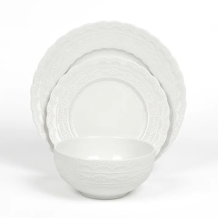 FOOD APPEAL סט צלחות אוכל 18 חל' Kate New Bone China במראה נקי ועיטור עדין