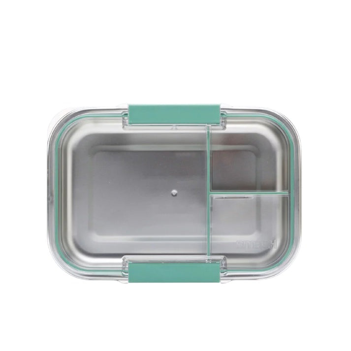 food-appeal קופסת אוכל Microwave Safe מלבנית מחולקת 3 תאים נירוסטה 1.3 ל' מכסה TRITAN ירוק הרמטי