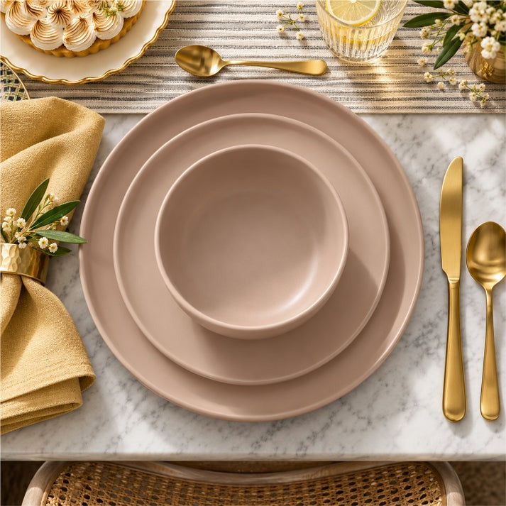 FOOD APPEAL סט צלחות אוכל אלגנטי 18 חל' Stoneware Solid בגוון פודרה