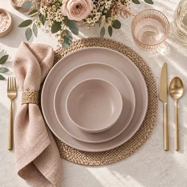 FOOD APPEAL סט צלחות אוכל אלגנטי 18 חל' Stoneware Solid בגוון פודרה