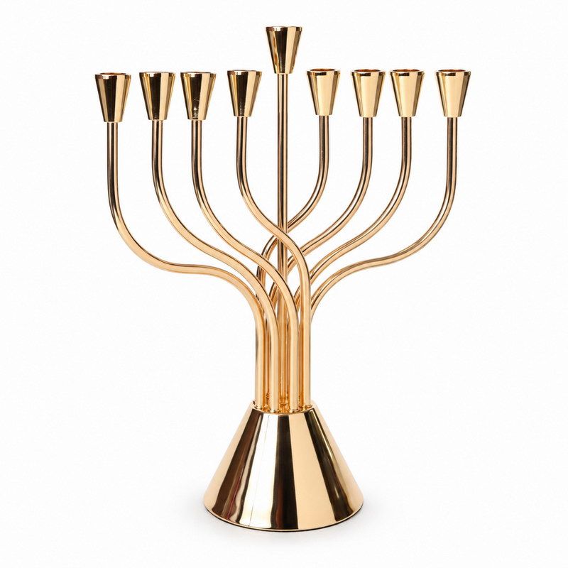 חנוכיה מתכת - דגם הללו זהב גובה 46 אורך 36 ס"מ