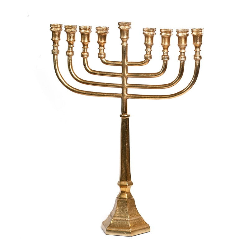 חנוכיה מתכת - דגם מנורה מרובעת זהב מתכת גובה 61 אורך 45 ס”מ