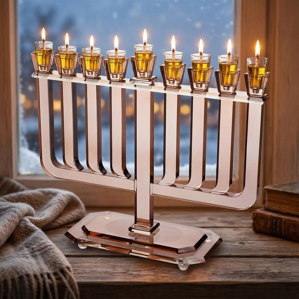 חנוכיה קריסטל - מהודרת 32x35 ס"מ רוז גולד