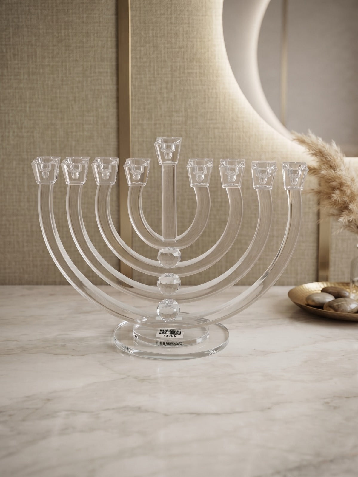 חנוכיה קריסטל - מנורה שקוף וכדורים על בסיס קריסטל 33X27 ס"מ דגם 14606