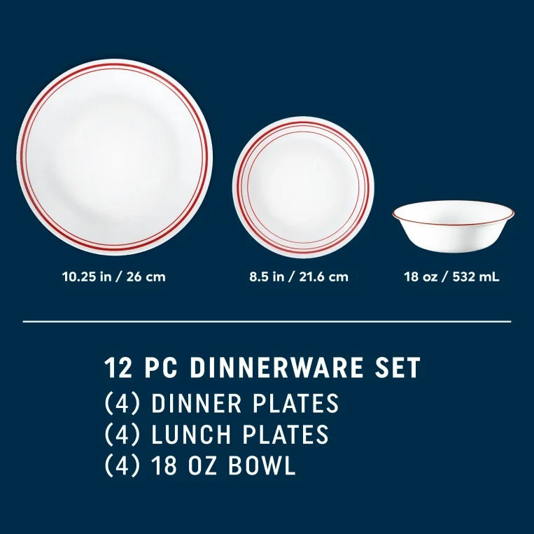 סט צלחות 12 חלקים דגם Logan מבית קורנינג CORELLE