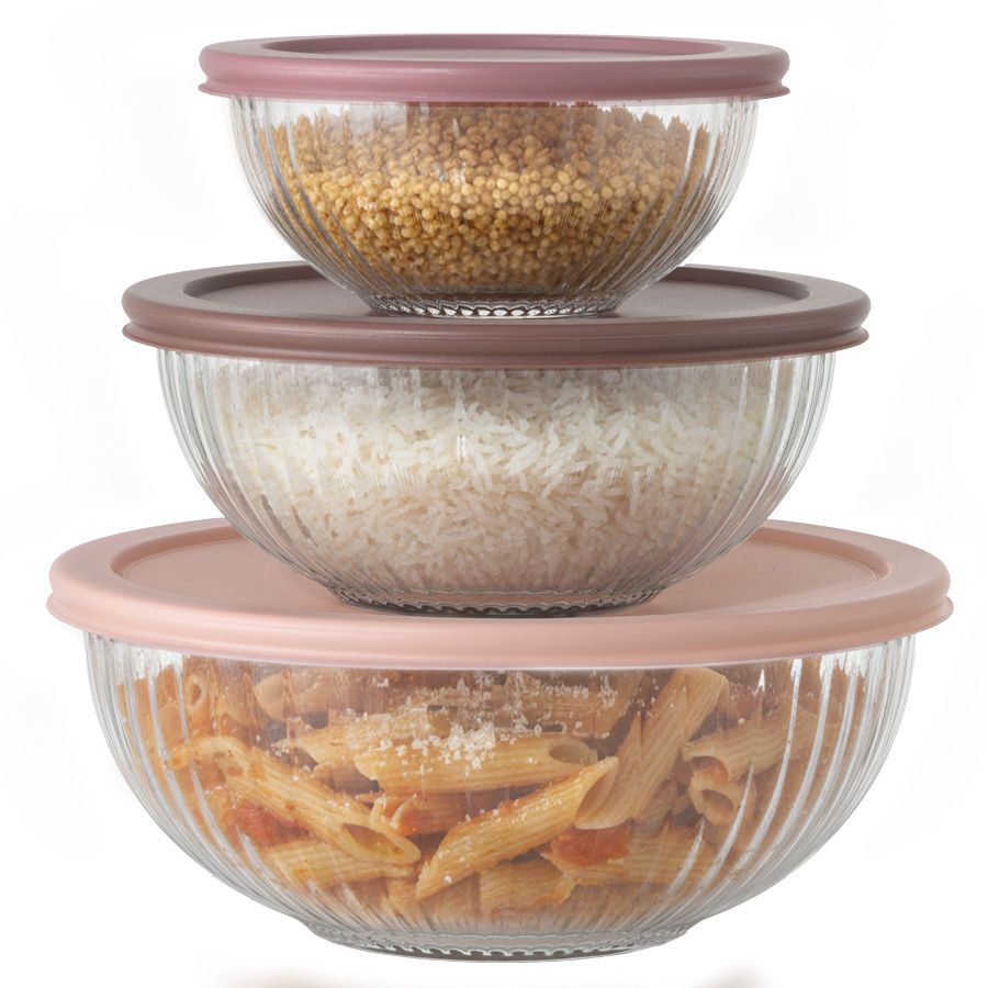 סט אחסון זכוכית 3 חל' עגול מכסה פלסטיק GLASS CLOC