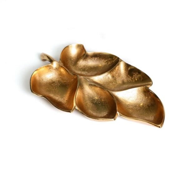 מגש מתכת בראס - עלה זהב 38X23.5 ס"מ גובה 4 ס"מ