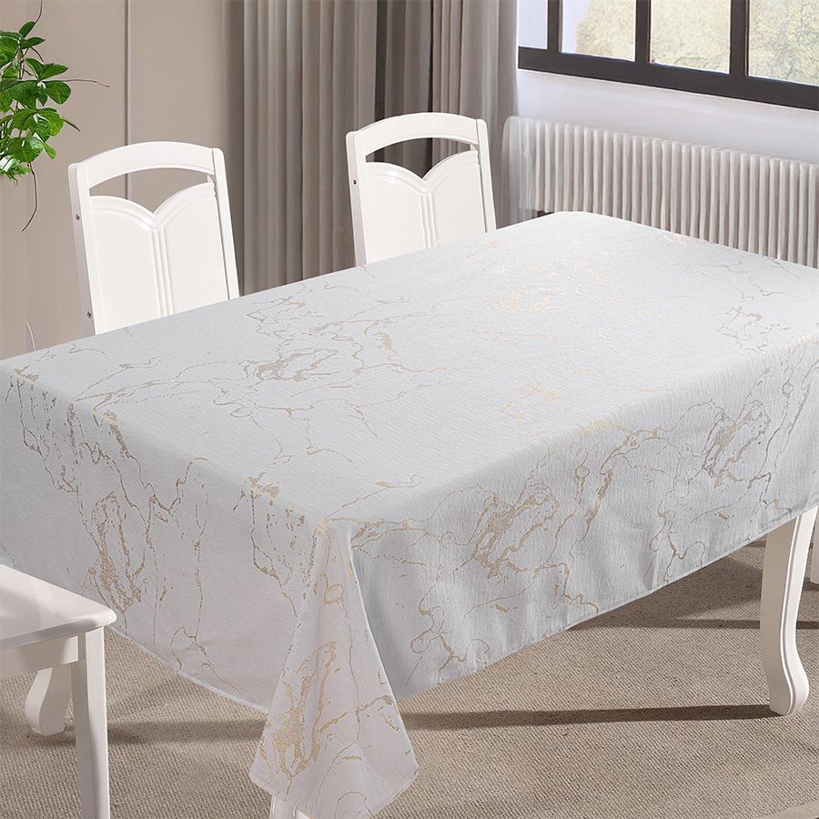 מפת ג'קארד מהודרת 155*350 ס"מ MARBLE לבן עם עיטור זהב