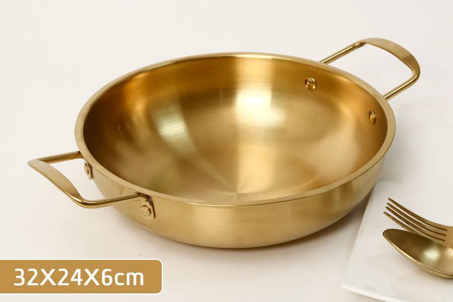 מחבת הגשה נירוסטה זהב 2 ידיות - 24X6 ס"מ