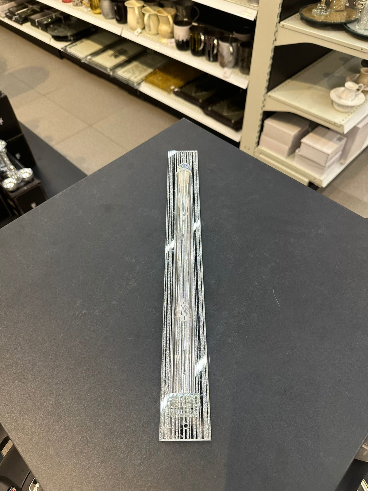 בית מזוזה - קריסטל 'האש שלי' שקוף כיתוב לבן 30 ס"מ