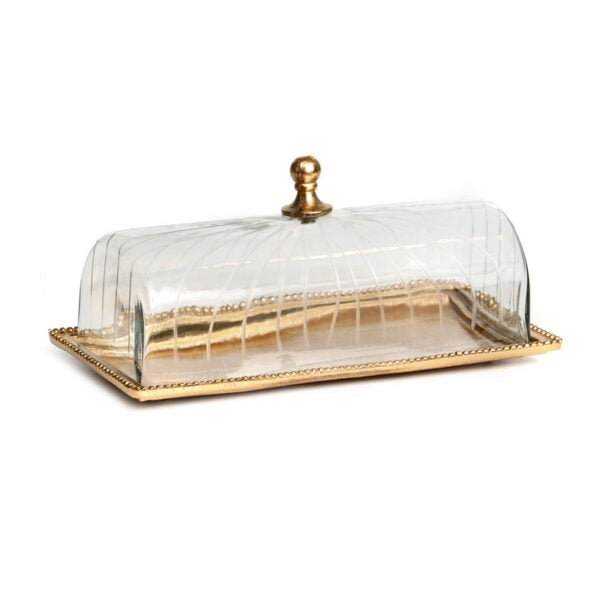 בית עוגה - מתכת זהב פעמון זכוכית שקוף גובה 37X17X17 ס"מ