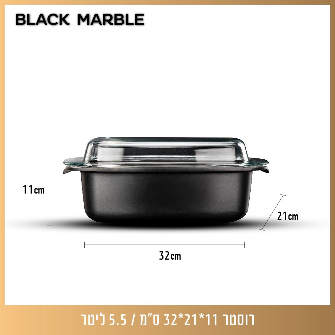 רוסטר עם מכסה זכוכית BLACK MARBLE