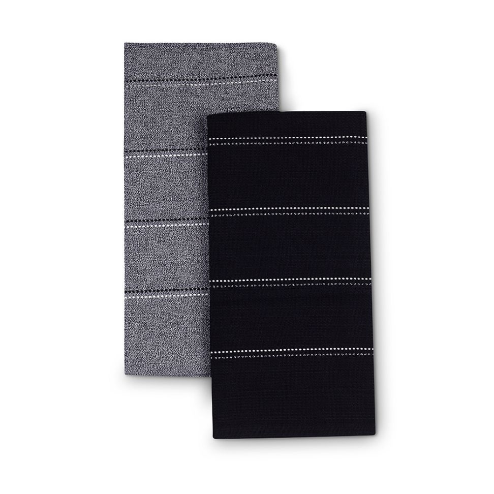 סט 2 מגבות מטבח 100% כותנה וופל שחור /מלנג שחור-לבן 70X50 ס"מ