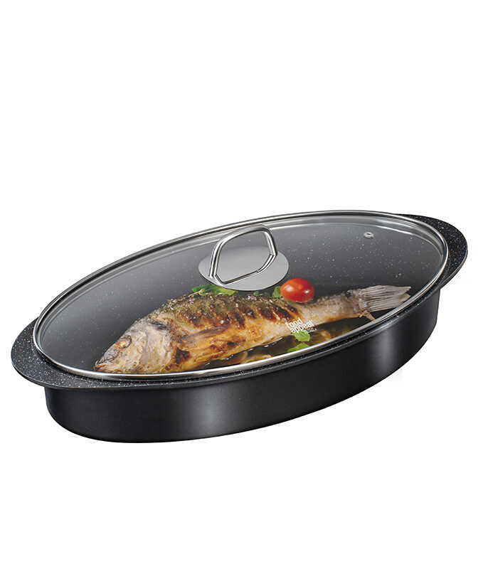 תבנית רוסטר אובלית עם מכסה ארומטי BLACK MARBLE