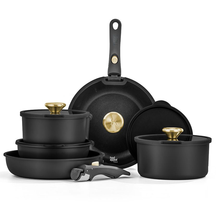 סט סירים 12 חלקים עם ידית נשלפת FLEXI שחור מבית Food appeal