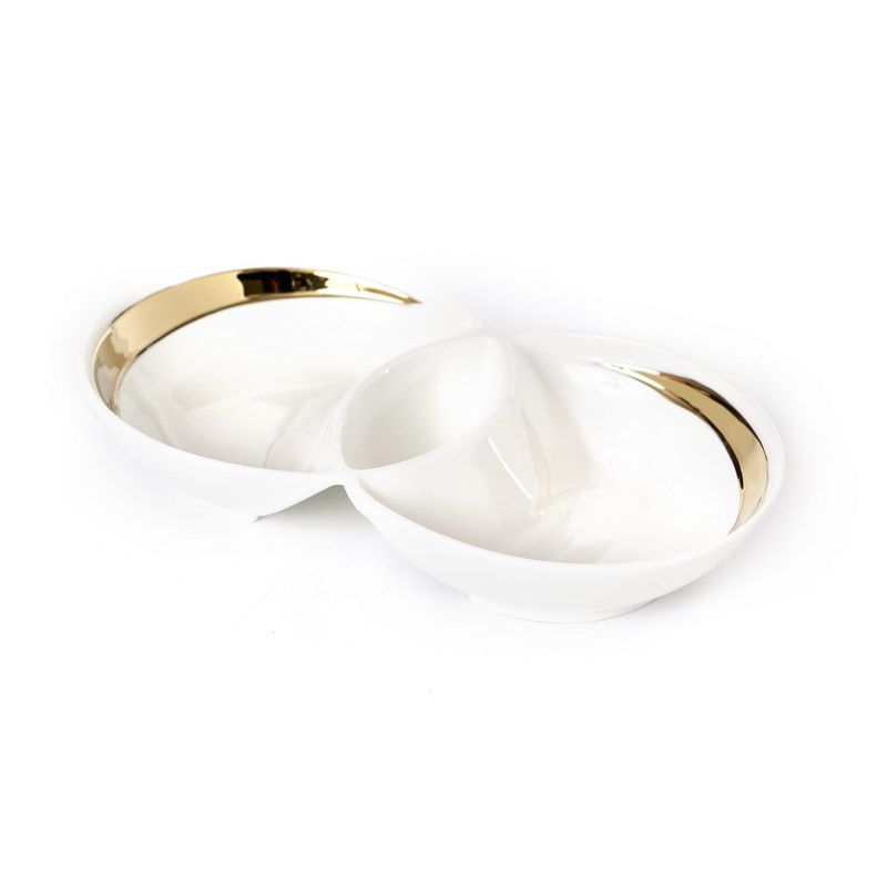 קברט 2 עיגולים - פורצלן לבן פס זהב 27.5X16.5 עומק 5 ס"מ