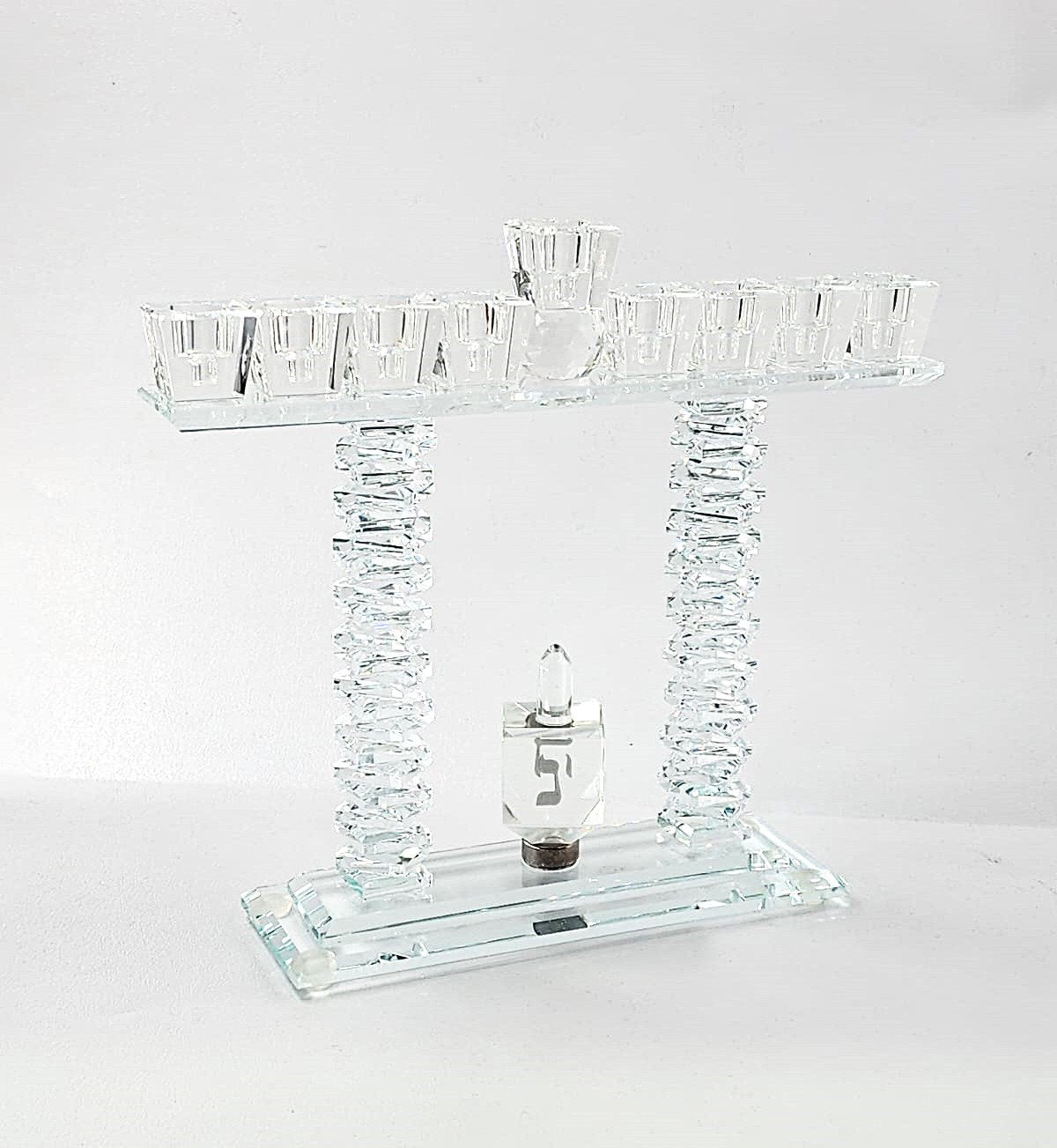 חנוכיה קריסטל - פרמידה שקוף + סביבון 24X27 ס"מ