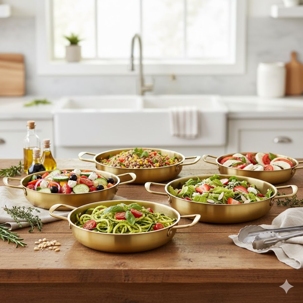 מארז 3 מחבתות הגשה נירוסטה זהב DREAM CHEF