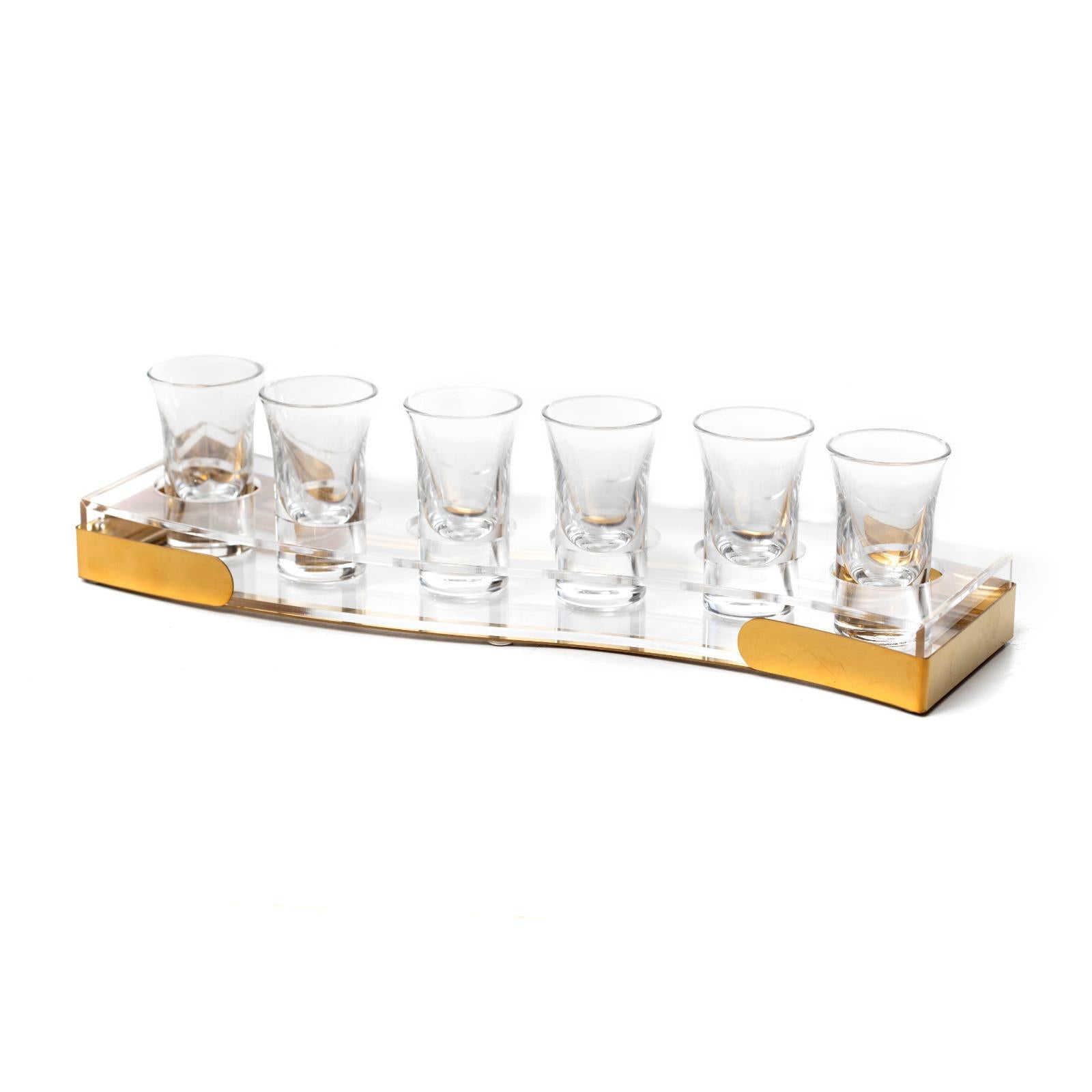 מגש אקרילי מסגרת זהב + 6 כוסיות זכוכית 30 מ"ל 33X11 ס"מ