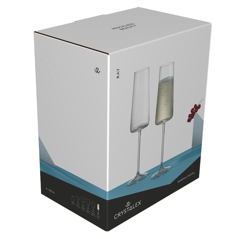 סט 6 כוס שמפניה - קריסטל בוהמיה דגם RAY