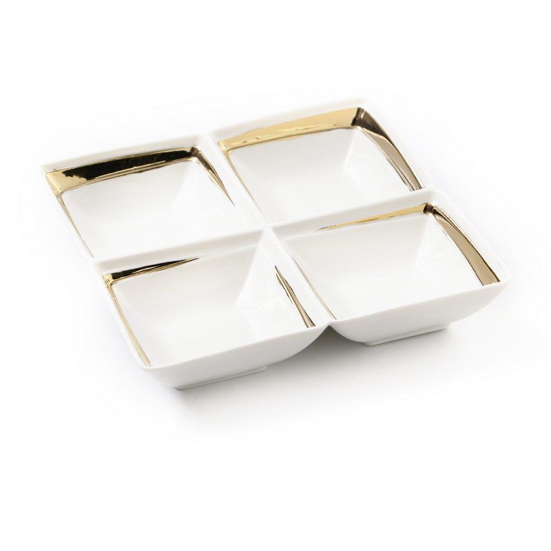 קברט מרובע - מחולק ל - 4 פורצלן לבן פס זהב 21.5X21.5 עומק 4 ס"מ