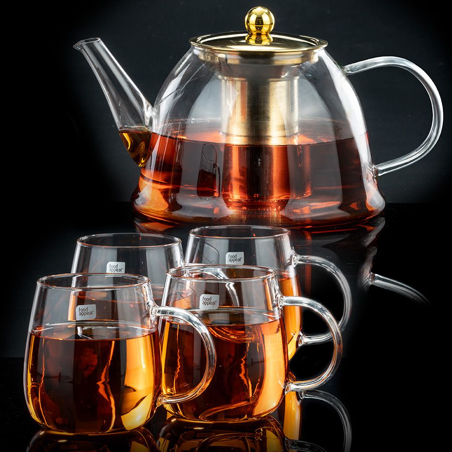 סט קנקן תה 1500 מ"ל + 4 כוסות 350 מ"ל MALAYSIA GOLD