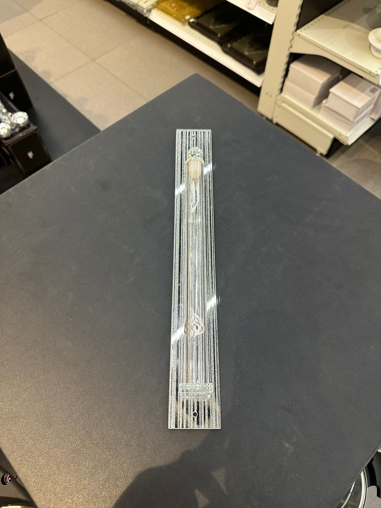 בית מזוזה - קריסטל 'האש שלי' שקוף כיתוב לבן 25 ס"מ