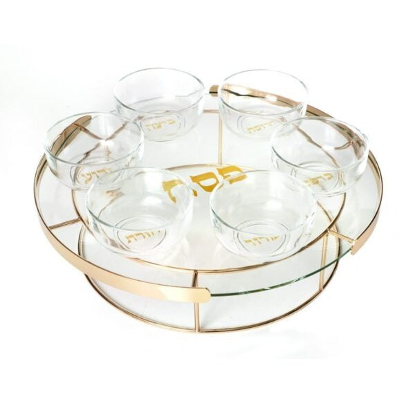 מגש קערה לפסח - זכוכית מסגרת וסטנד זהב קעריות זכוכית 40X15 ס"מ