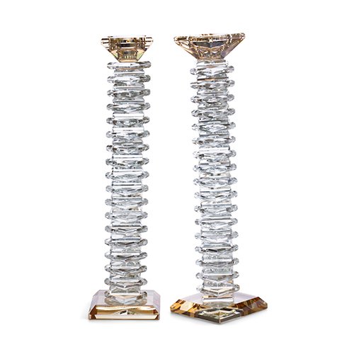 זוג פמוט - פרמידה קריסטל תחתית וקנים זהב מהודרים 32 ס"מ