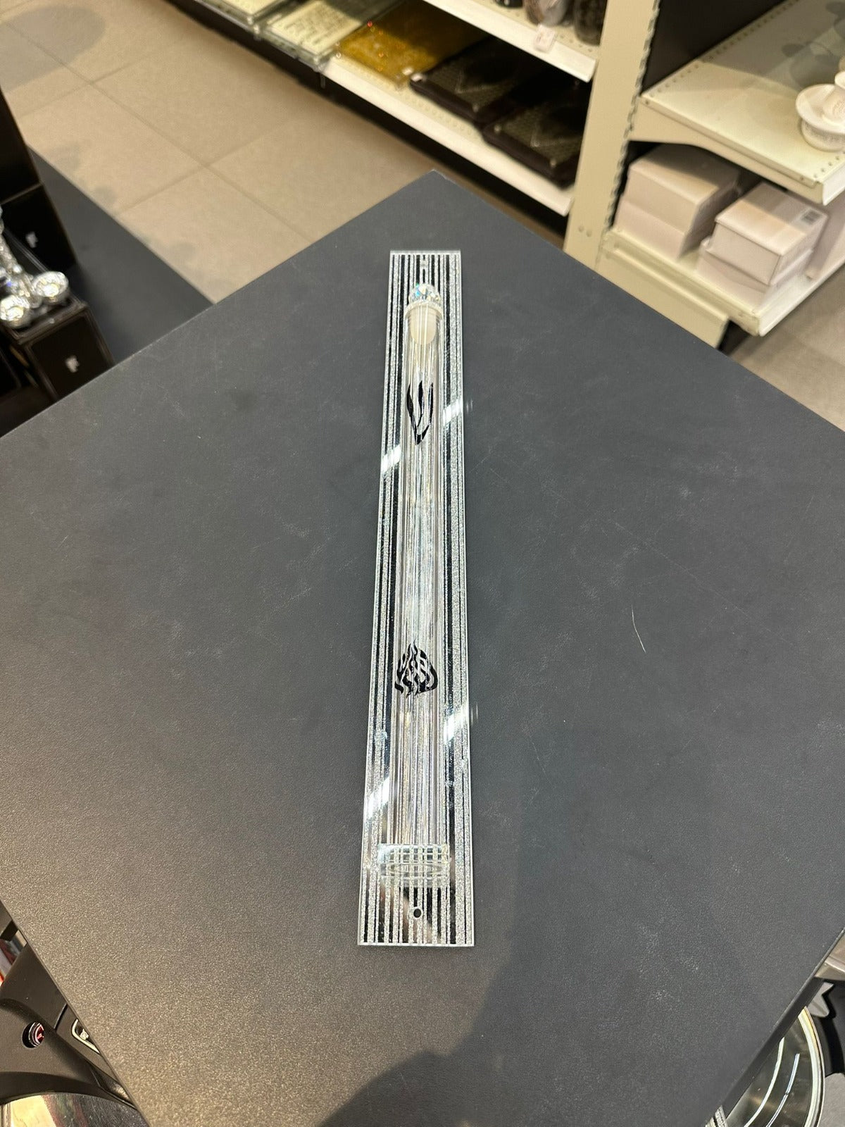 בית מזוזה - קריסטל 'האש שלי' שקוף כיתוב שחור 30 ס"מ