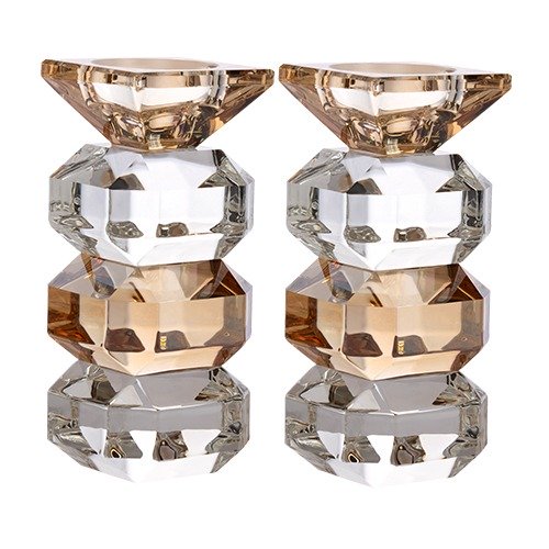 זוג פמוט - קריסטל זהב ושקוף קוביות 14.5 ס"מ