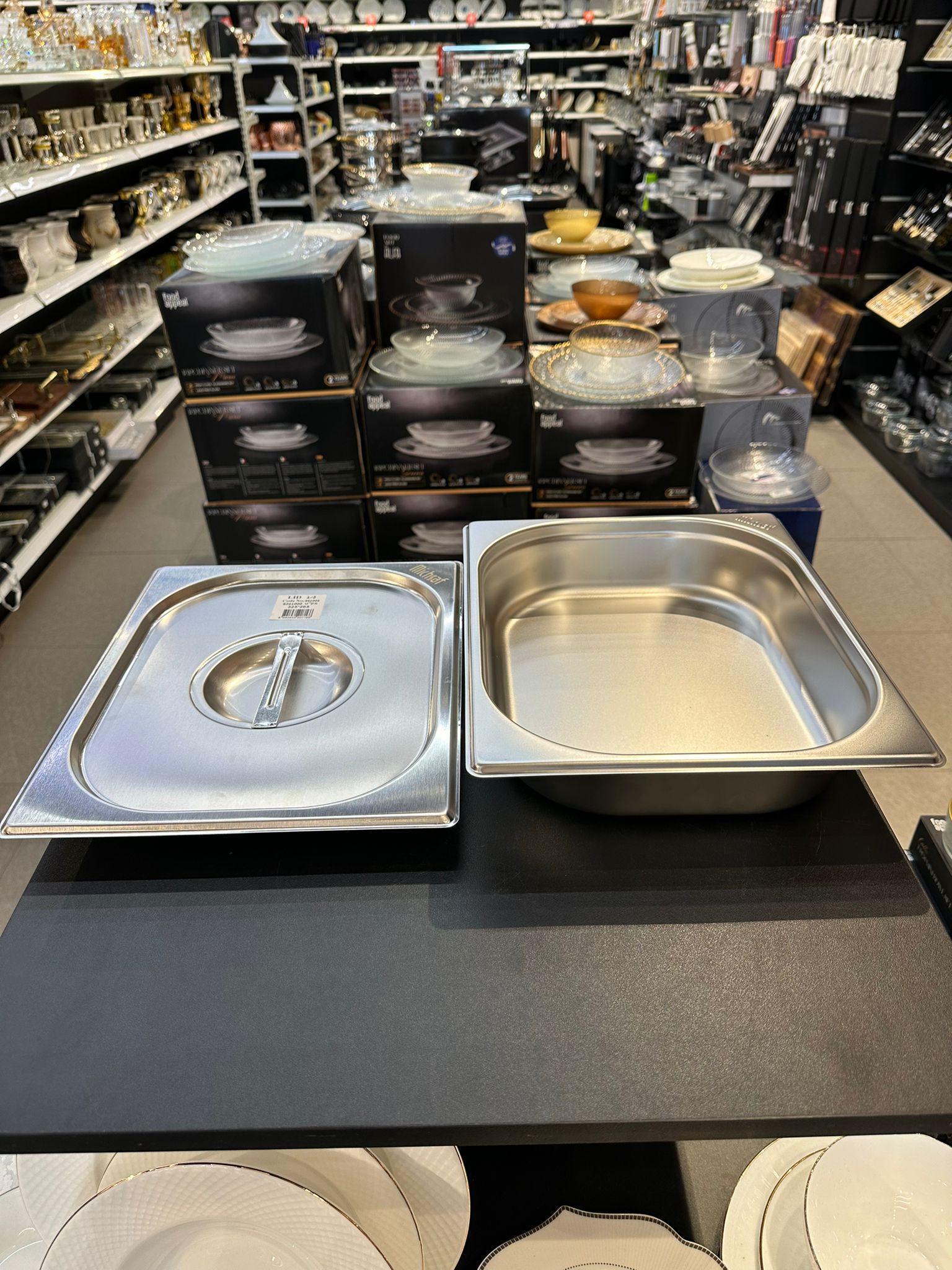 מארז אחסון וחימום - תבנית נירוסטה גסטרונום 1/2-6.5 + מכסה נירוסטה 1/2