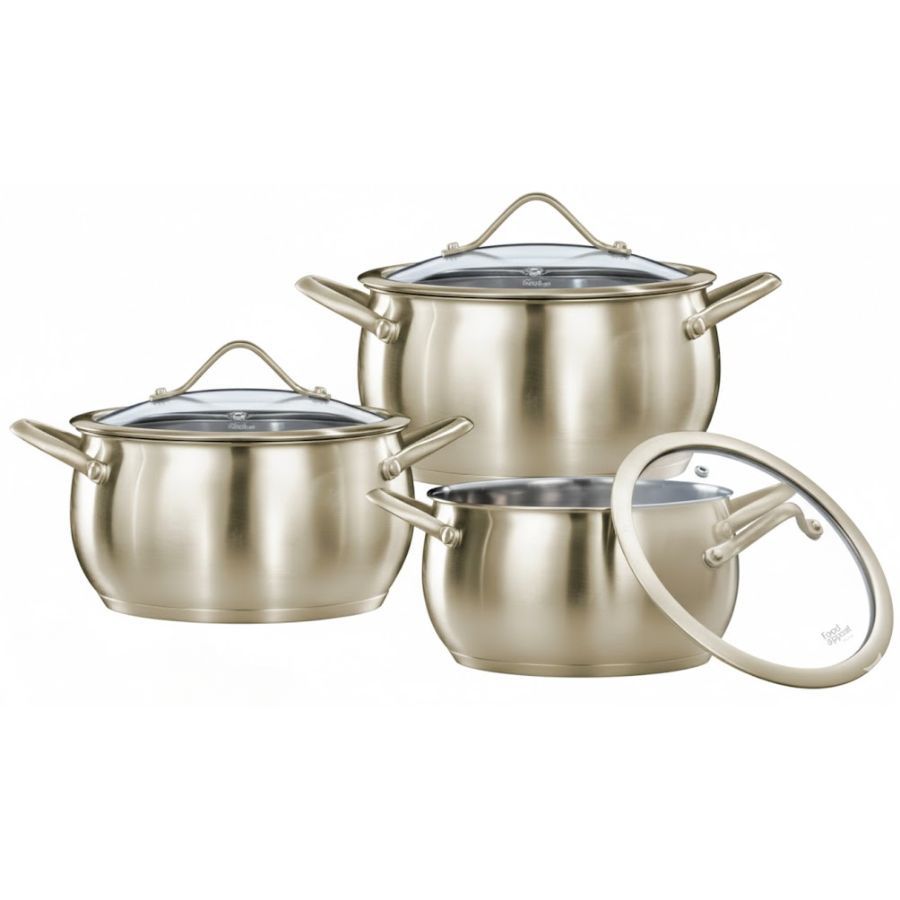 סט בישול 6 חלקים זהב סירים 18/22/26 ס"מ BELLA מבית Food