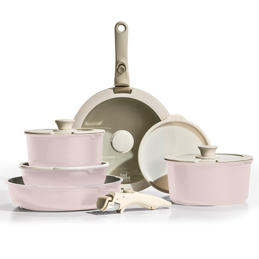 סט סירים 12 חלקים עם ידית נשלפת FLEXI ורוד מבית מבית Food appeal