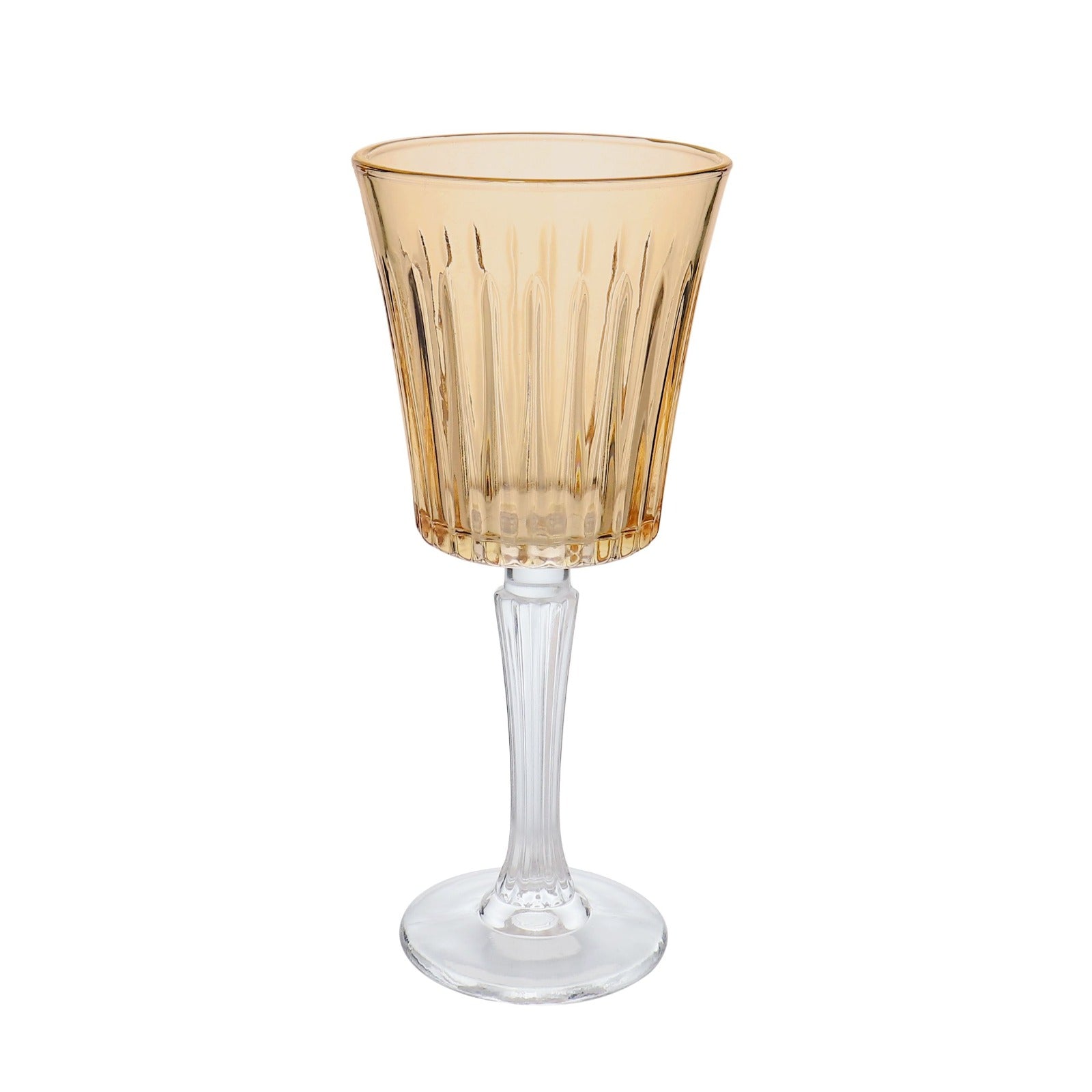 סט 6 כוס יין - זכוכית אמבר פסים 300 מ"ל פס זהב