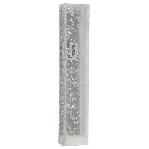 בית מזוזה - פרספקס נצנץ כסף עם ש מפרספקס 15 ס"מ